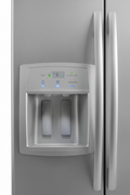 Haier side-by-side refrigerator water and ice dispenser close-up