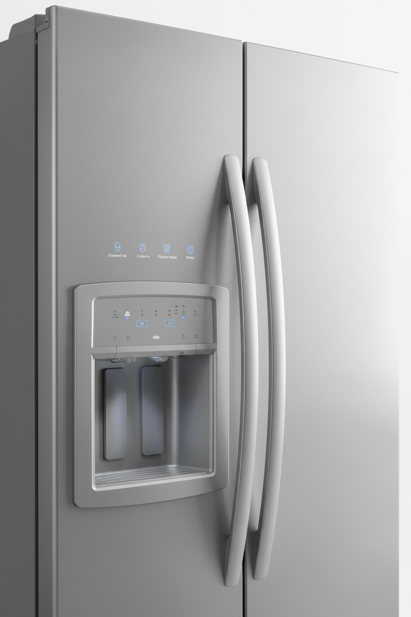 Refrigerator water dispenser and ice maker close-up